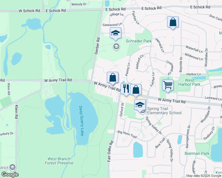 map of restaurants, bars, coffee shops, grocery stores, and more near 1801 Rizzi Lane in Bartlett