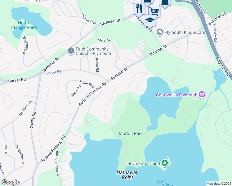 map of restaurants, bars, coffee shops, grocery stores, and more near 10 Sleepy Hollow Drive in Plymouth