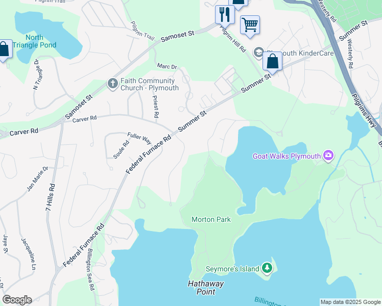 map of restaurants, bars, coffee shops, grocery stores, and more near 10 Sleepy Hollow Drive in Plymouth