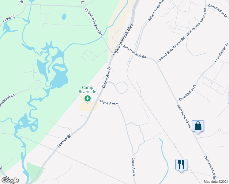 map of restaurants, bars, coffee shops, grocery stores, and more near 925 Crane Avenue South in Taunton