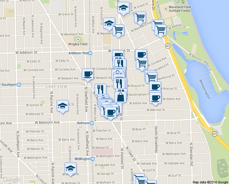 map of restaurants, bars, coffee shops, grocery stores, and more near in Chicago