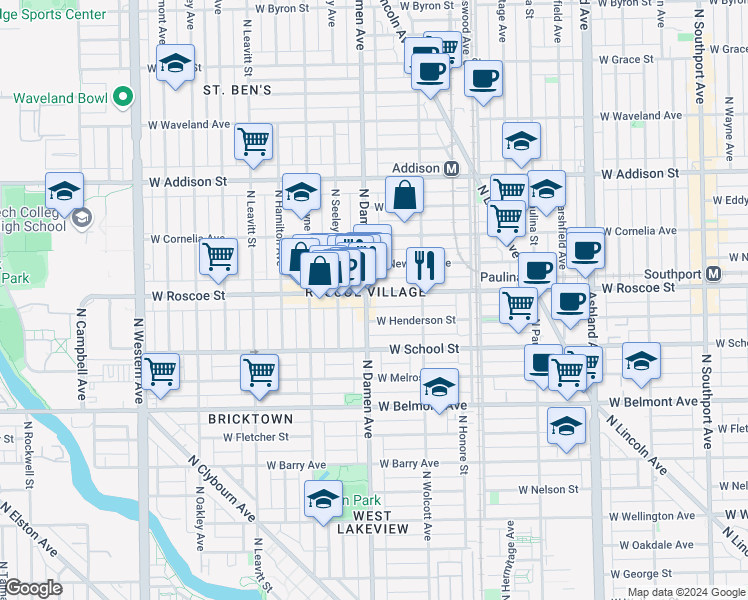 map of restaurants, bars, coffee shops, grocery stores, and more near in Chicago