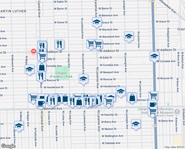 map of restaurants, bars, coffee shops, grocery stores, and more near in Chicago