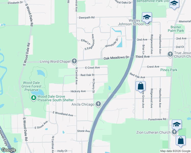 map of restaurants, bars, coffee shops, grocery stores, and more near 851 North Cherry Street in Addison