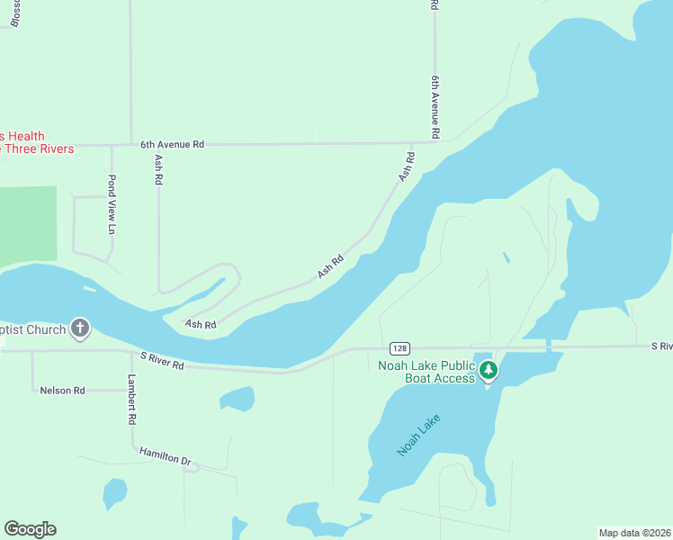 map of restaurants, bars, coffee shops, grocery stores, and more near 58844 Ash Road in Three Rivers