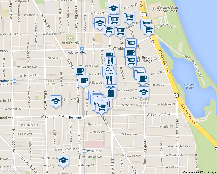 map of restaurants, bars, coffee shops, grocery stores, and more near in Chicago