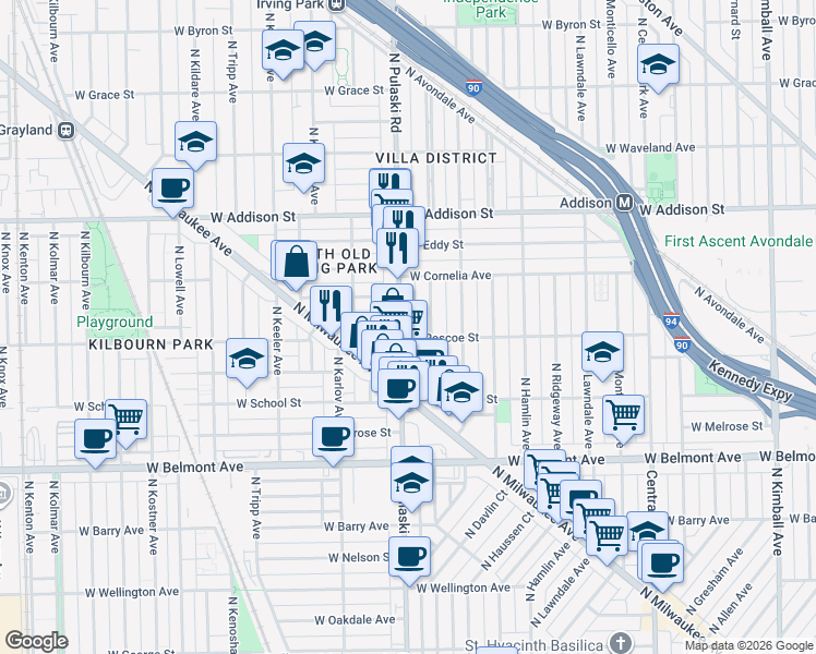 map of restaurants, bars, coffee shops, grocery stores, and more near in Chicago