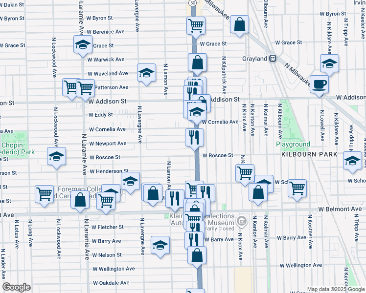 map of restaurants, bars, coffee shops, grocery stores, and more near 4839 West Newport Avenue in Chicago