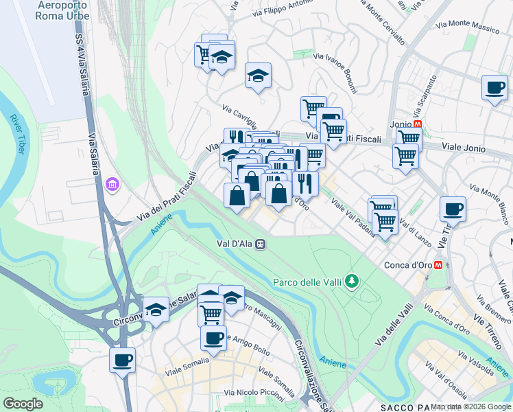 map of restaurants, bars, coffee shops, grocery stores, and more near 12 Largo Valsabbia in Roma