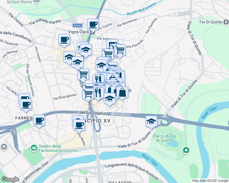 map of restaurants, bars, coffee shops, grocery stores, and more near 30 Piazza Monteleone di Spoleto in Roma