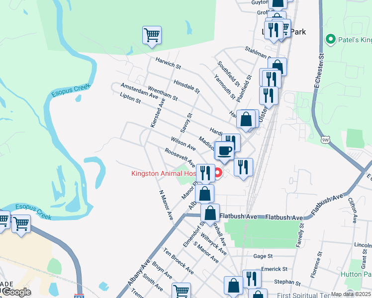 map of restaurants, bars, coffee shops, grocery stores, and more near 75 Wilson Ave in Kingston