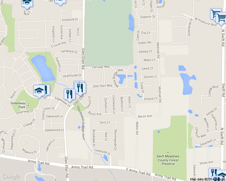 map of restaurants, bars, coffee shops, grocery stores, and more near 322 Briarwood Lane in Bloomingdale
