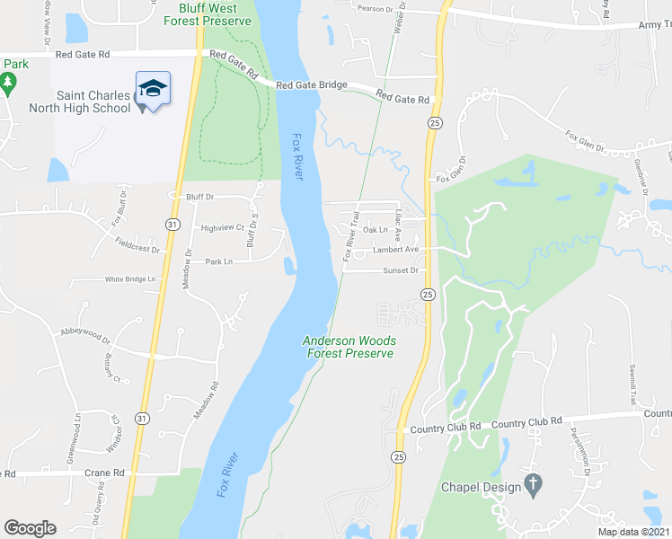 map of restaurants, bars, coffee shops, grocery stores, and more near 5N084 Grove Avenue in St. Charles