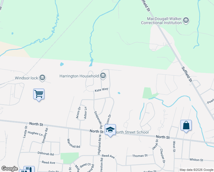 map of restaurants, bars, coffee shops, grocery stores, and more near 2 Kate Way in Windsor Locks