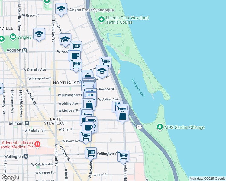 map of restaurants, bars, coffee shops, grocery stores, and more near in Chicago