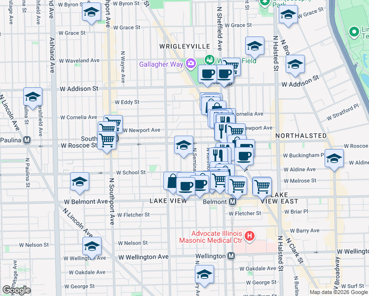 map of restaurants, bars, coffee shops, grocery stores, and more near in Chicago
