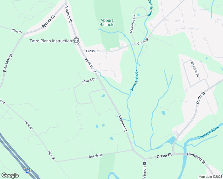 map of restaurants, bars, coffee shops, grocery stores, and more near 1090 Vernon Street in Bridgewater