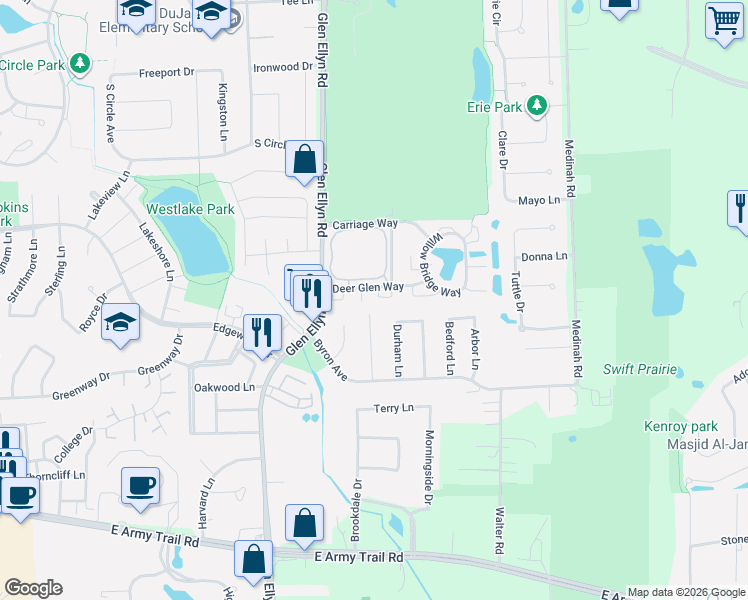map of restaurants, bars, coffee shops, grocery stores, and more near 232 Oak Knoll Lane in Bloomingdale