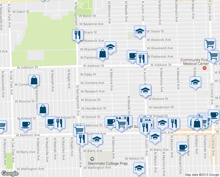 map of restaurants, bars, coffee shops, grocery stores, and more near 6204 West Newport Avenue in Chicago