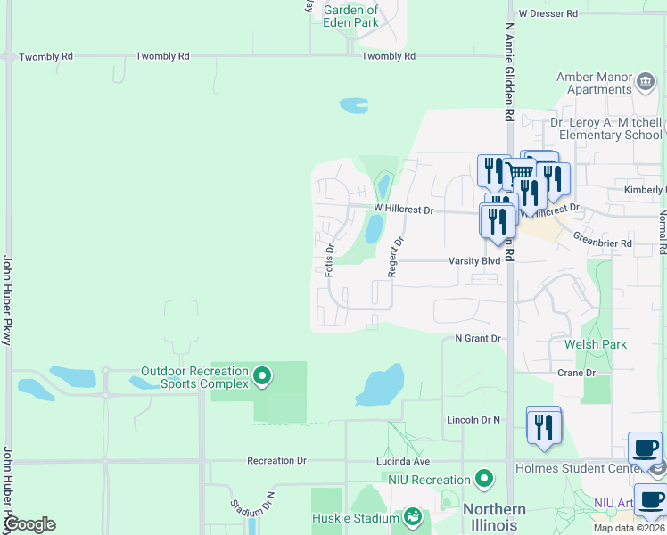 map of restaurants, bars, coffee shops, grocery stores, and more near 848 Fotis Drive in DeKalb