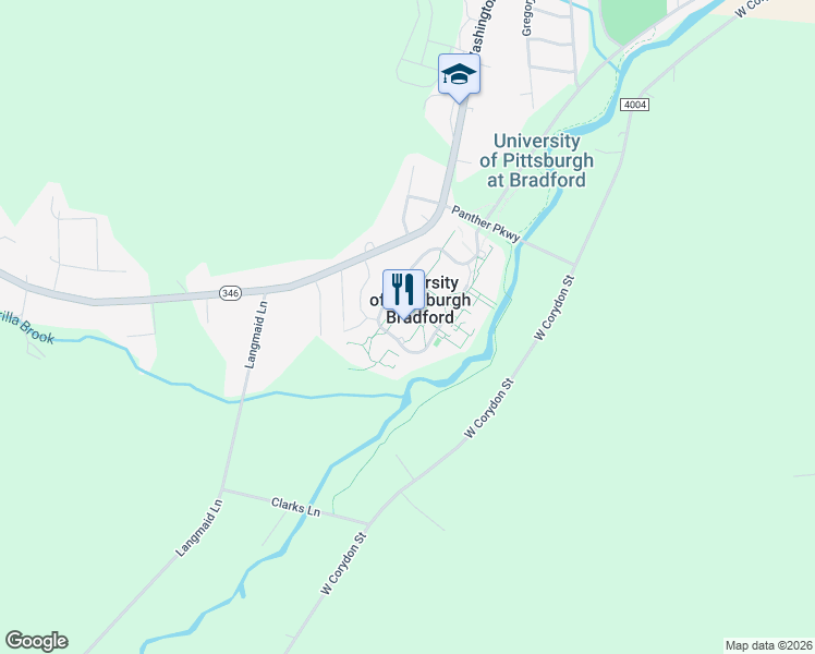 map of restaurants, bars, coffee shops, grocery stores, and more near 300 Campus Drive in Bradford