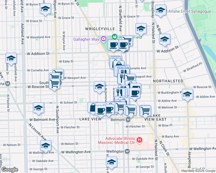 map of restaurants, bars, coffee shops, grocery stores, and more near in Chicago