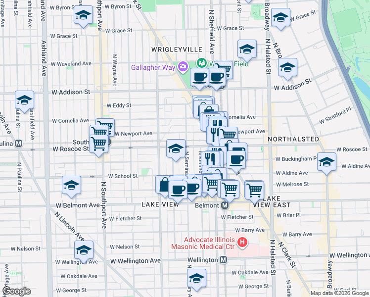 map of restaurants, bars, coffee shops, grocery stores, and more near in Chicago