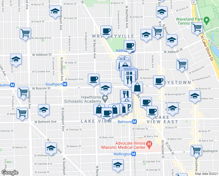 map of restaurants, bars, coffee shops, grocery stores, and more near in Chicago