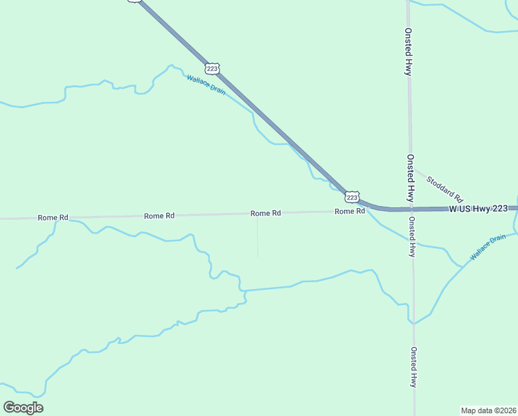 map of restaurants, bars, coffee shops, grocery stores, and more near 10512 Rome Road in Adrian