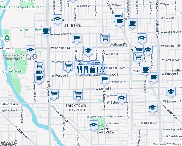 map of restaurants, bars, coffee shops, grocery stores, and more near in Chicago