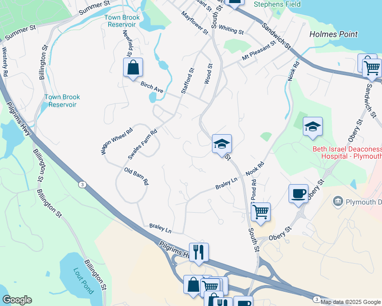 map of restaurants, bars, coffee shops, grocery stores, and more near 9 Colonial Terrace in Plymouth