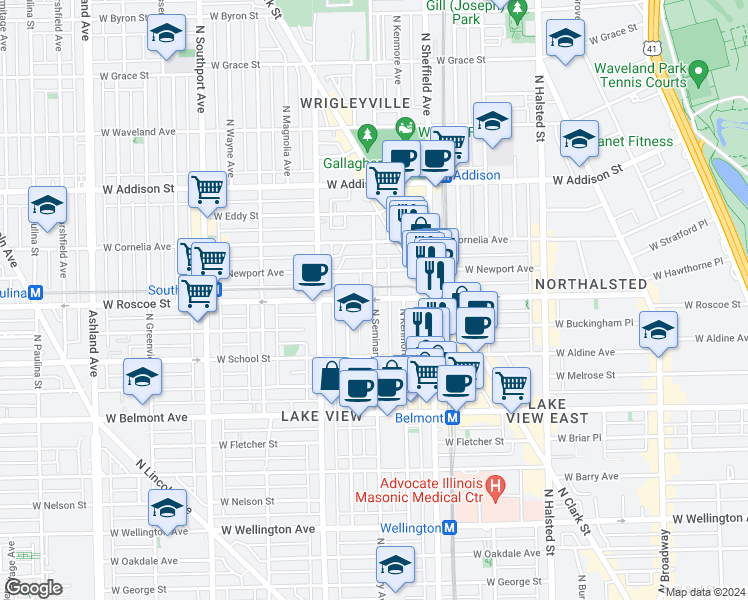 map of restaurants, bars, coffee shops, grocery stores, and more near in Chicago