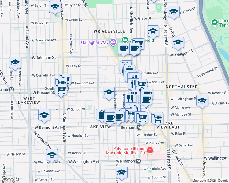 map of restaurants, bars, coffee shops, grocery stores, and more near in Chicago