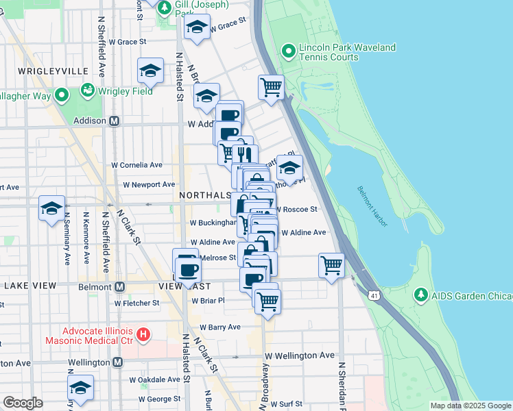 map of restaurants, bars, coffee shops, grocery stores, and more near in Chicago