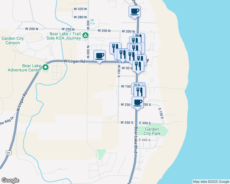 map of restaurants, bars, coffee shops, grocery stores, and more near 175 South Blue Topaz Lane in Garden City