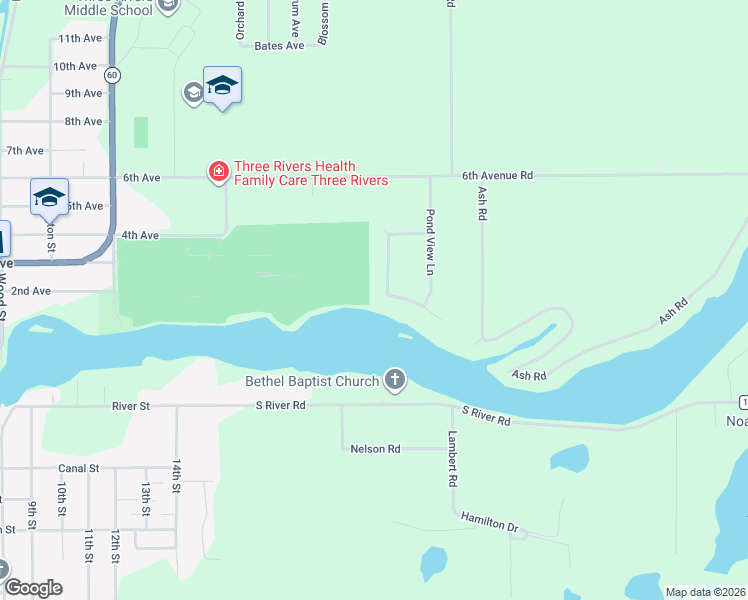 map of restaurants, bars, coffee shops, grocery stores, and more near 17803 Bluff Drive in Three Rivers