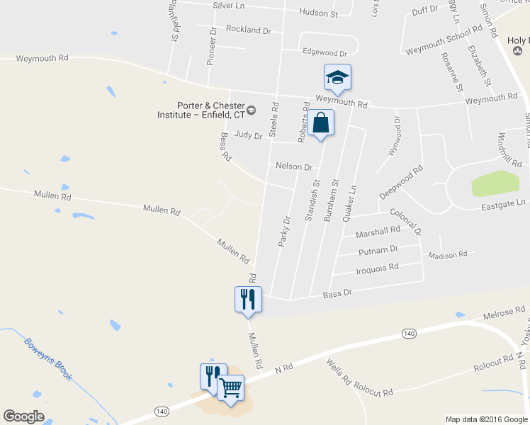 map of restaurants, bars, coffee shops, grocery stores, and more near 75 Steele Road in Enfield