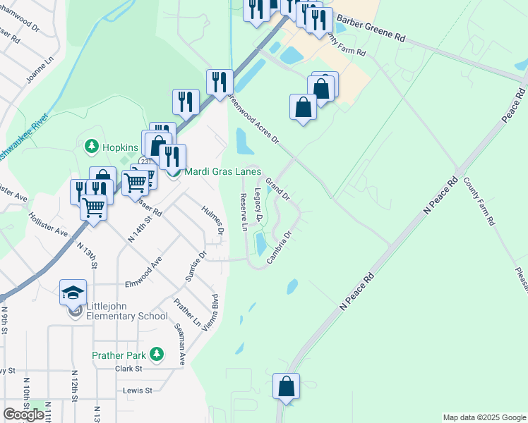 map of restaurants, bars, coffee shops, grocery stores, and more near 1474 Legacy Drive in DeKalb