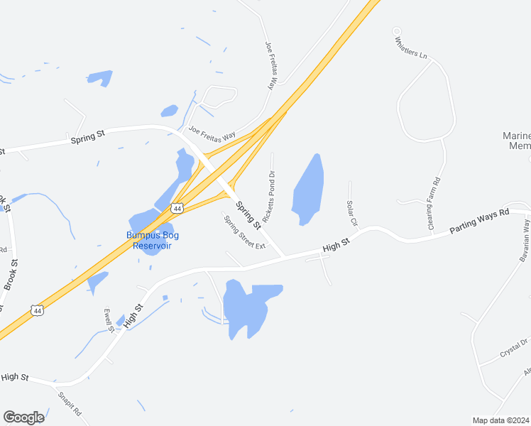 map of restaurants, bars, coffee shops, grocery stores, and more near 35 Spring Street in Carver