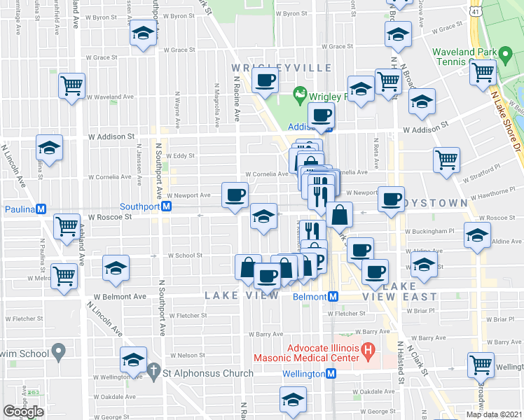 map of restaurants, bars, coffee shops, grocery stores, and more near in Chicago