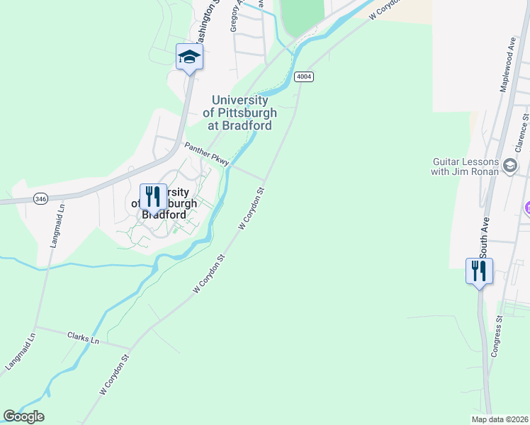 map of restaurants, bars, coffee shops, grocery stores, and more near 314-346 West Corydon Street in Bradford