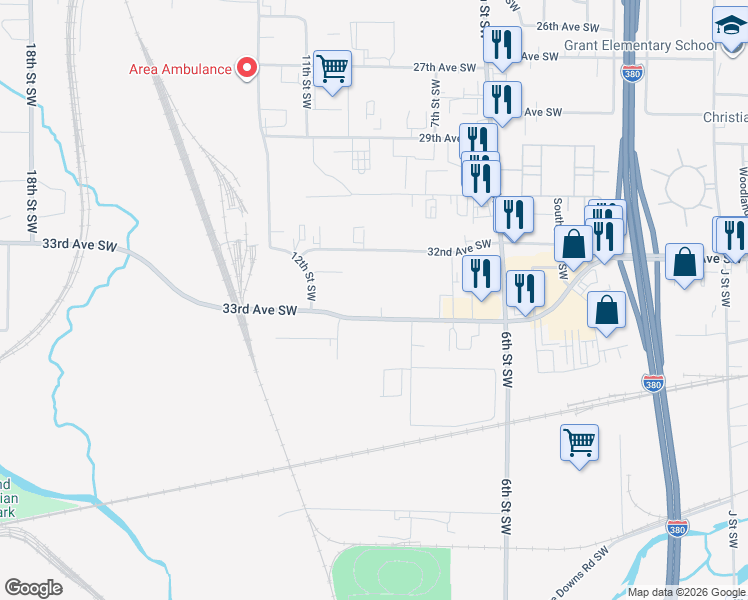 map of restaurants, bars, coffee shops, grocery stores, and more near 830 33rd Avenue Southwest in Cedar Rapids