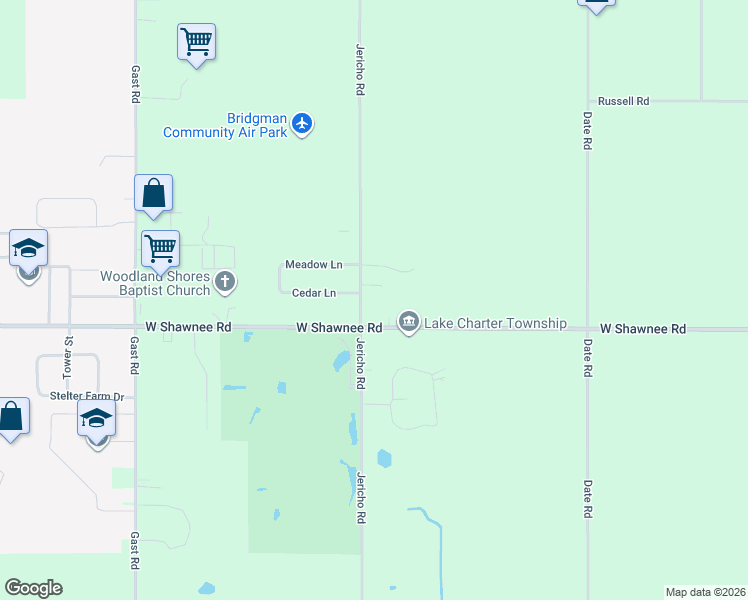 map of restaurants, bars, coffee shops, grocery stores, and more near 9602 Jericho Road in Bridgman