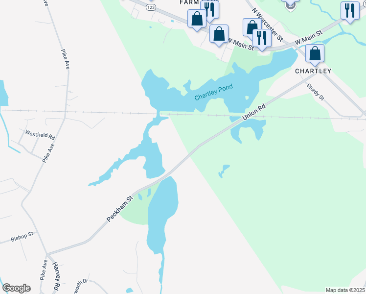 map of restaurants, bars, coffee shops, grocery stores, and more near 99 Union Road in Attleboro