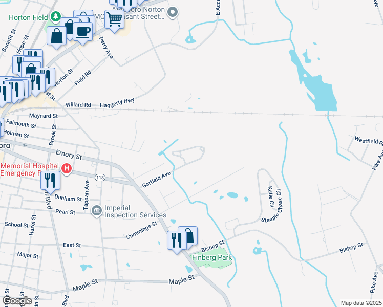 map of restaurants, bars, coffee shops, grocery stores, and more near 100 Garfield Avenue in Attleboro