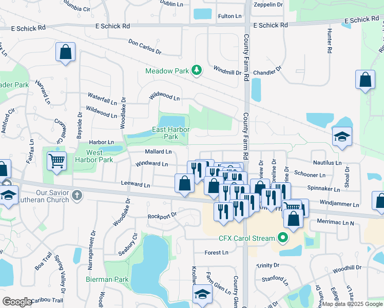 map of restaurants, bars, coffee shops, grocery stores, and more near 1913 Grosse Pointe Court in Hanover Park