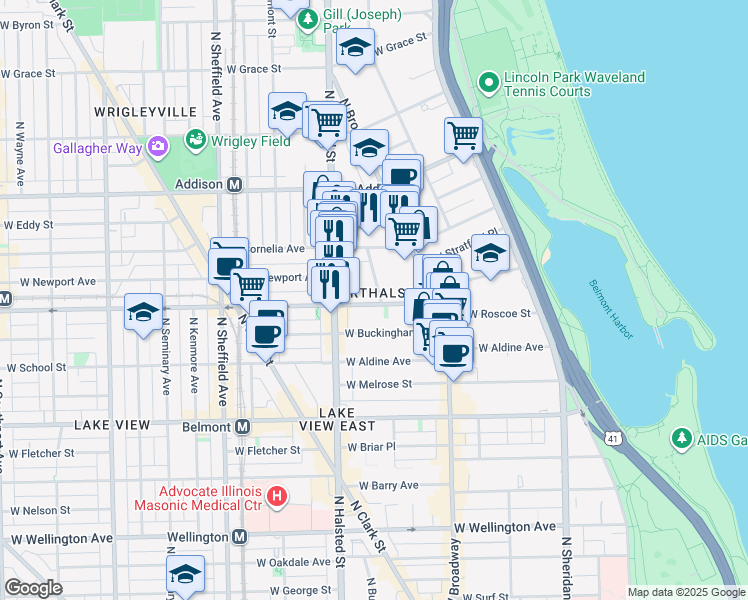 map of restaurants, bars, coffee shops, grocery stores, and more near in Chicago