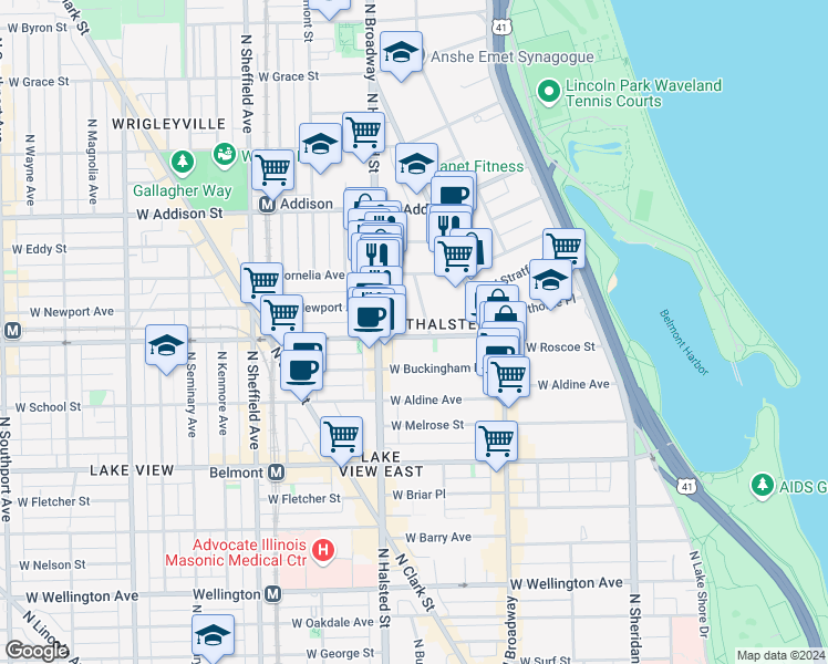 map of restaurants, bars, coffee shops, grocery stores, and more near in Chicago