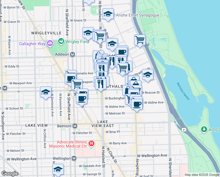 map of restaurants, bars, coffee shops, grocery stores, and more near in Chicago