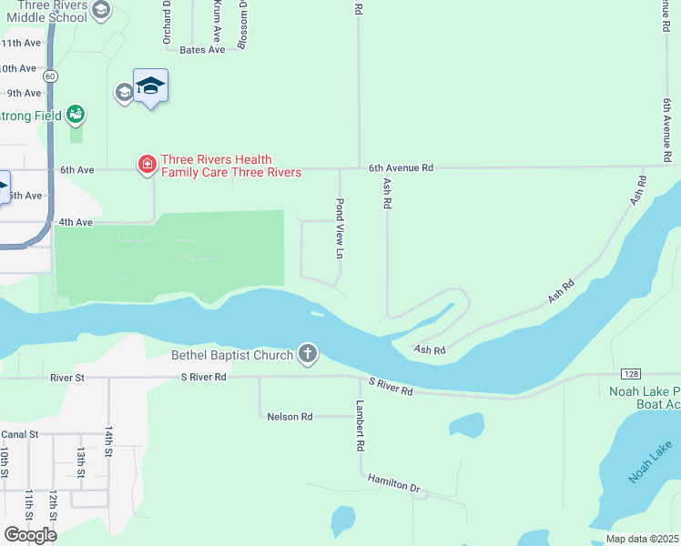 map of restaurants, bars, coffee shops, grocery stores, and more near 58668 Pond View Lane in Three Rivers